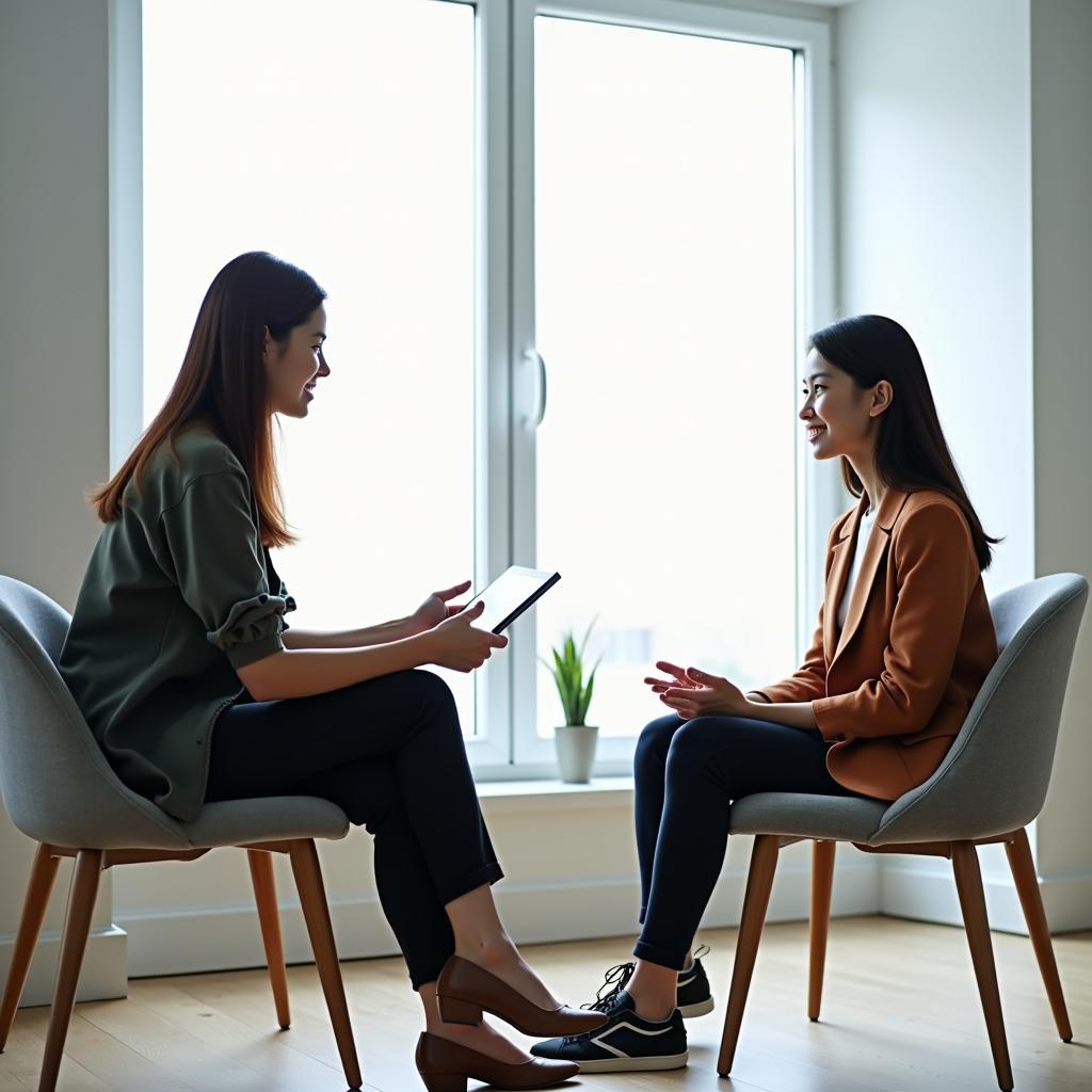 Thí sinh đang trả lời câu hỏi IELTS Speaking Part 1 về nghệ thuật và âm nhạc với giám khảo