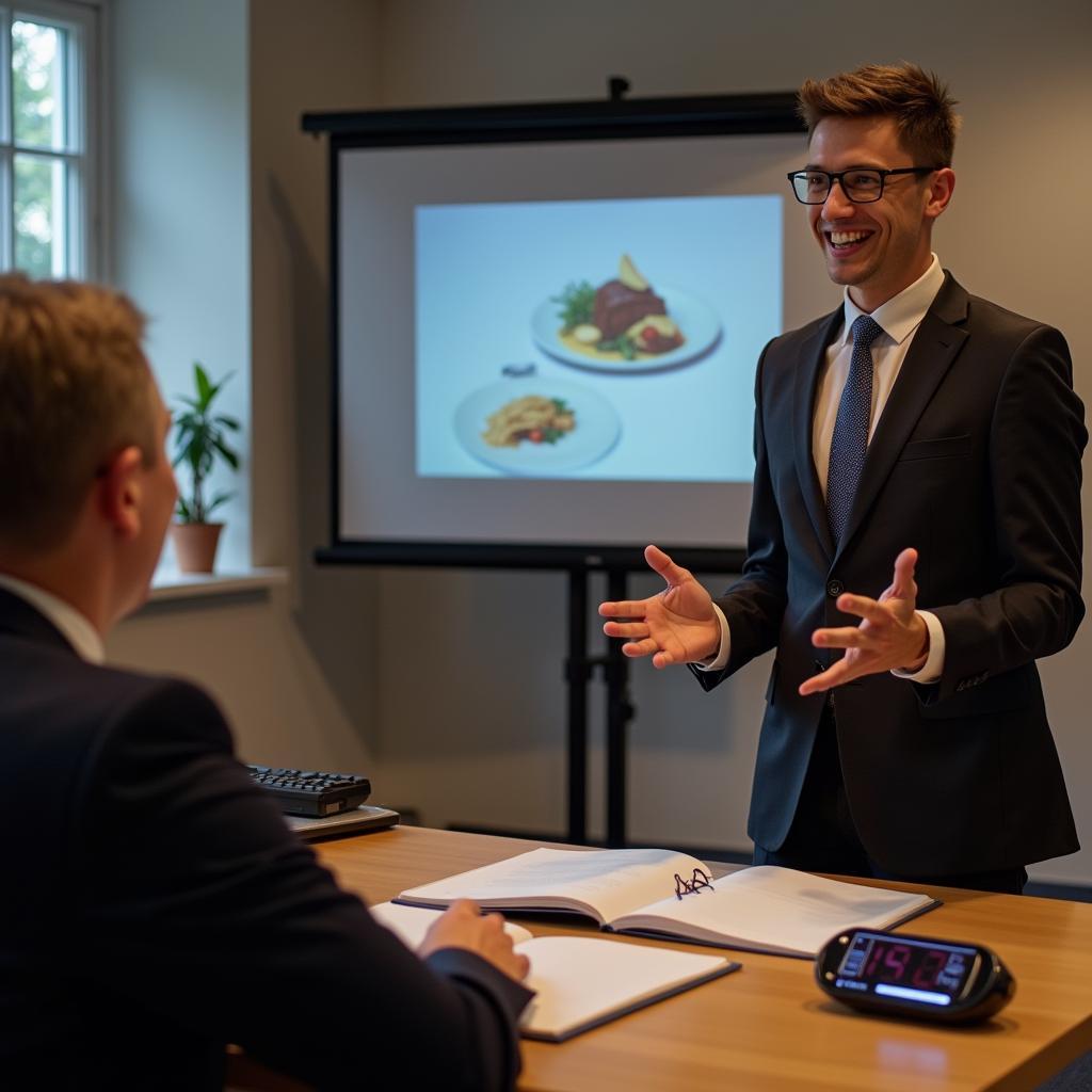 Thí sinh tự tin trình bày bài nói Part 2 về món ăn quốc tế trong phòng thi IELTS