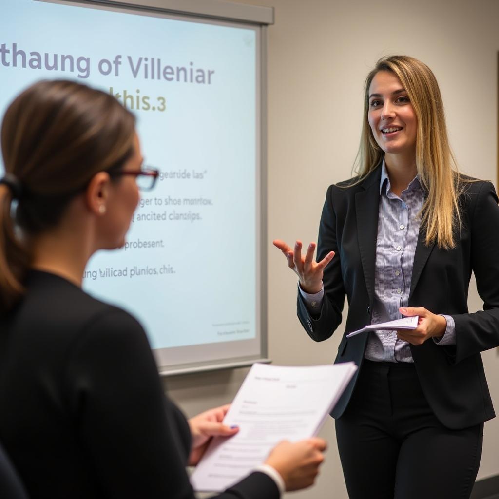 Thí sinh IELTS Speaking đang trình bày bài nói Part 2 về quyết định khó khăn với examiner