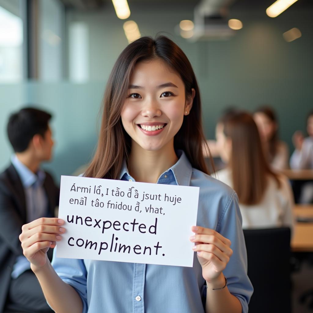 Thí sinh tự tin trình bày cue card về lời khen bất ngờ trong phần thi IELTS Speaking Part 2