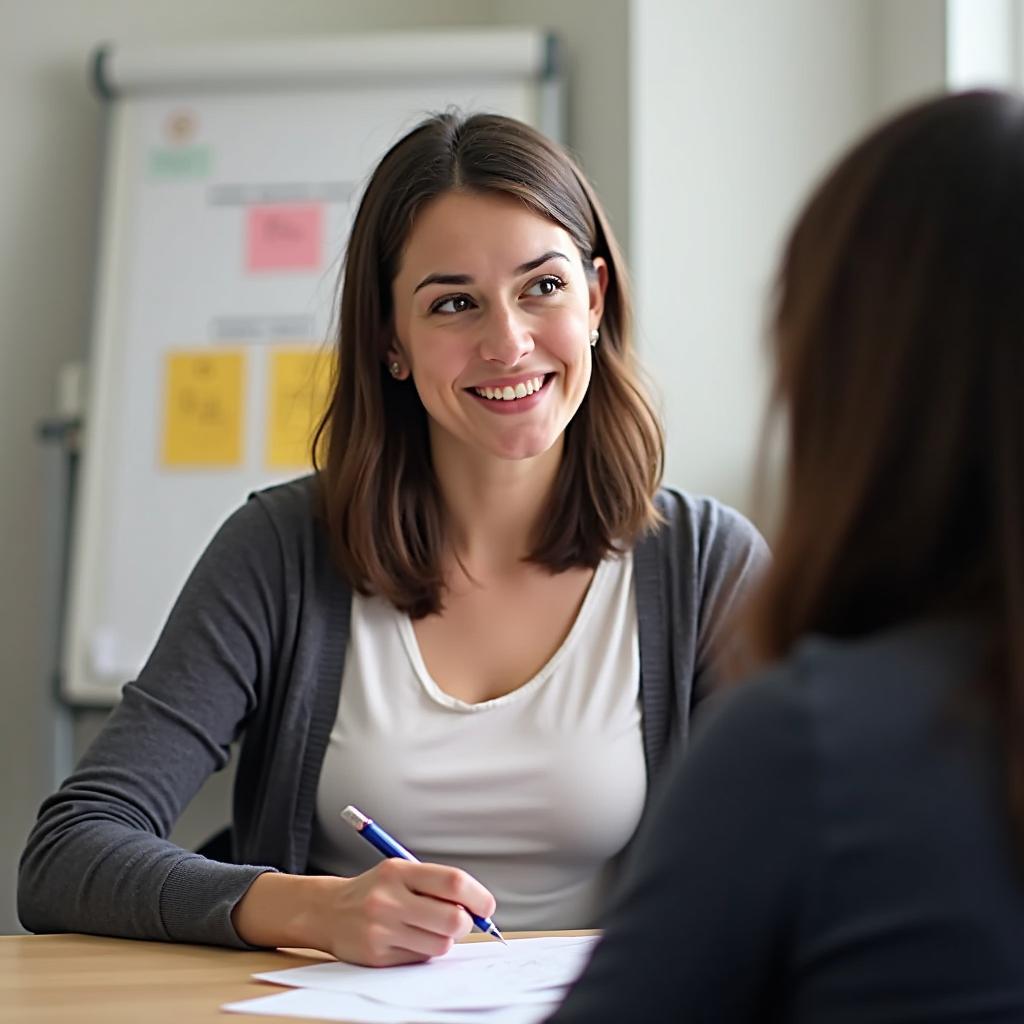 Thí sinh đang tự tin trình bày bài nói IELTS Speaking Part 2 về trải nghiệm giúp đỡ người khác