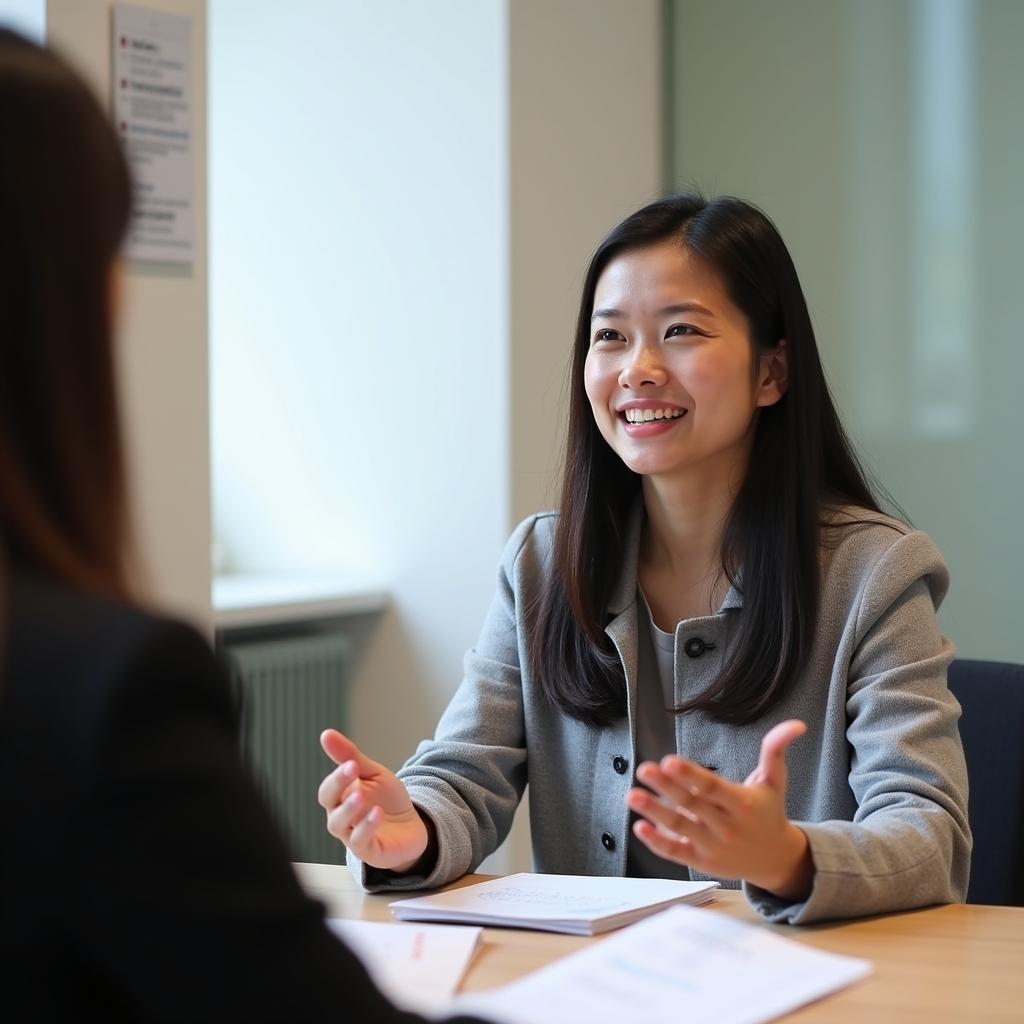 Thí sinh tự tin trình bày Part 2 IELTS Speaking về tình huống tư duy sáng tạo