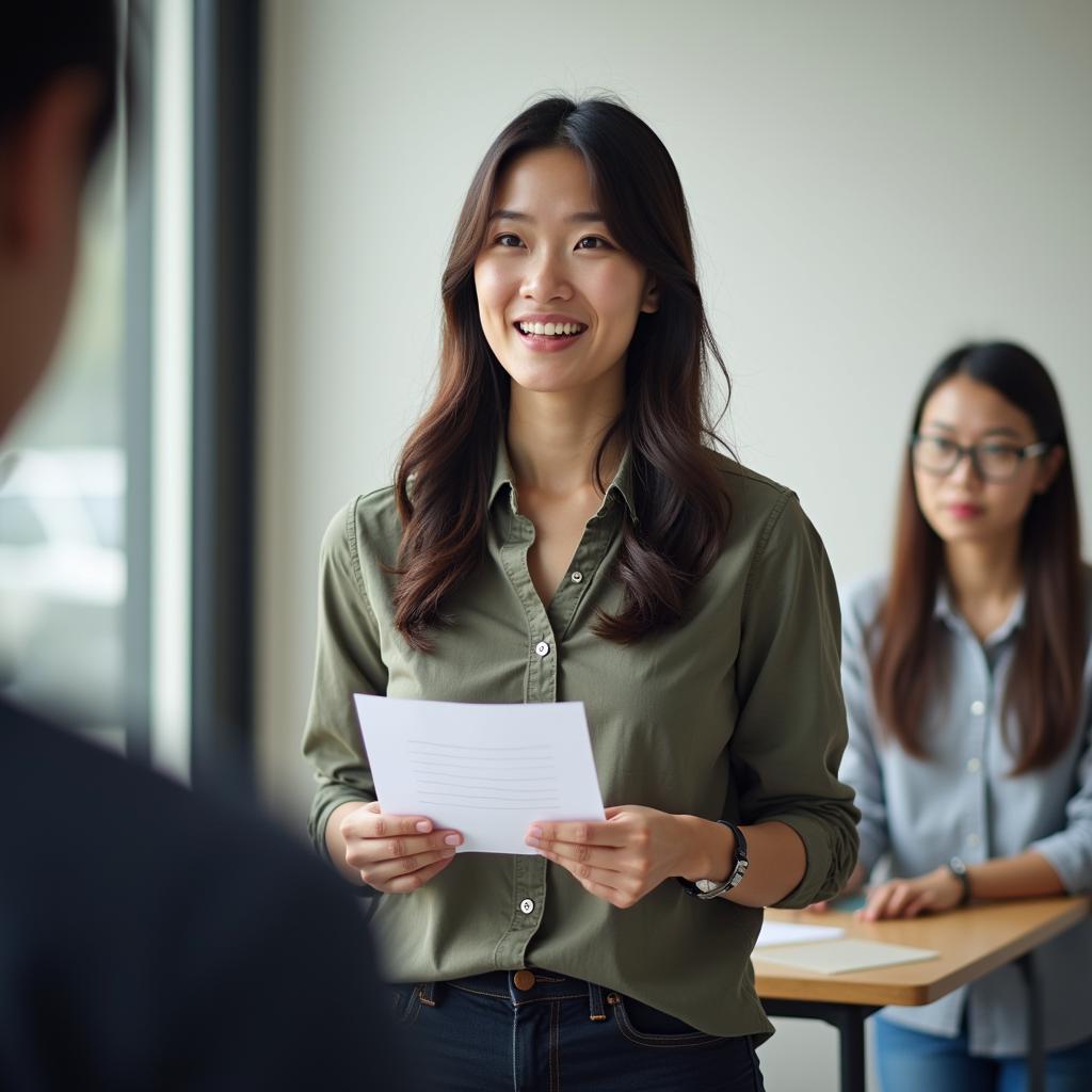 Thí sinh tự tin trình bày bài nói Part 2 IELTS về chủ đề người thích nấu ăn cho người khác