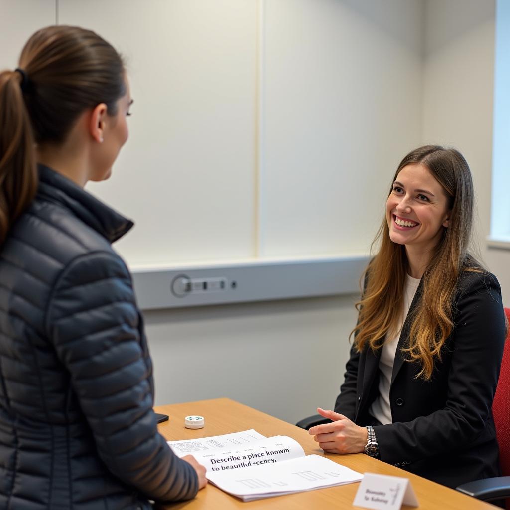 Thí sinh tự tin trình bày bài nói IELTS Speaking Part 2 về Vịnh Hạ Long với giám khảo