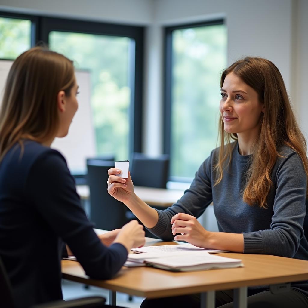 Thí sinh IELTS trình bày Part 2 về người giỏi công nghệ trước giám khảo