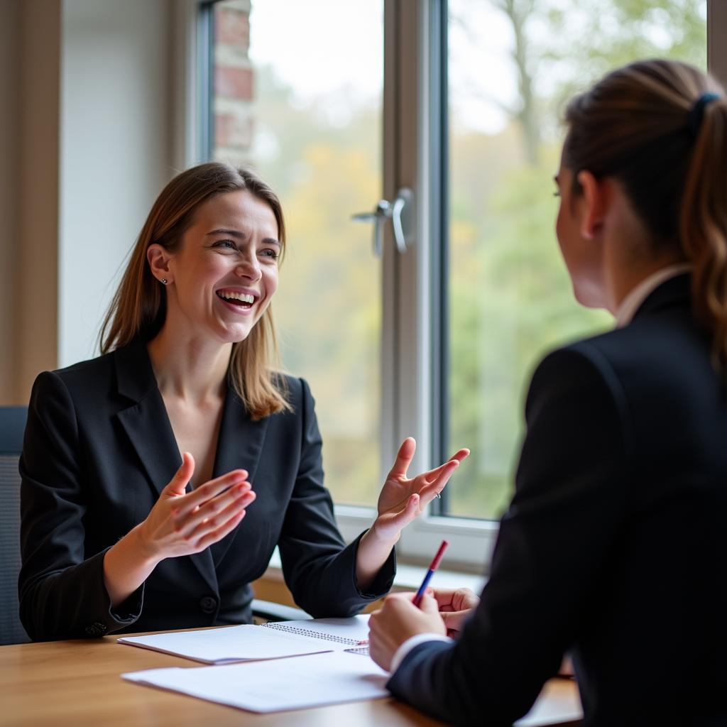 Thí sinh tự tin trình bày bài Speaking Part 2 về địa điểm ngoài trời yêu thích với examiner