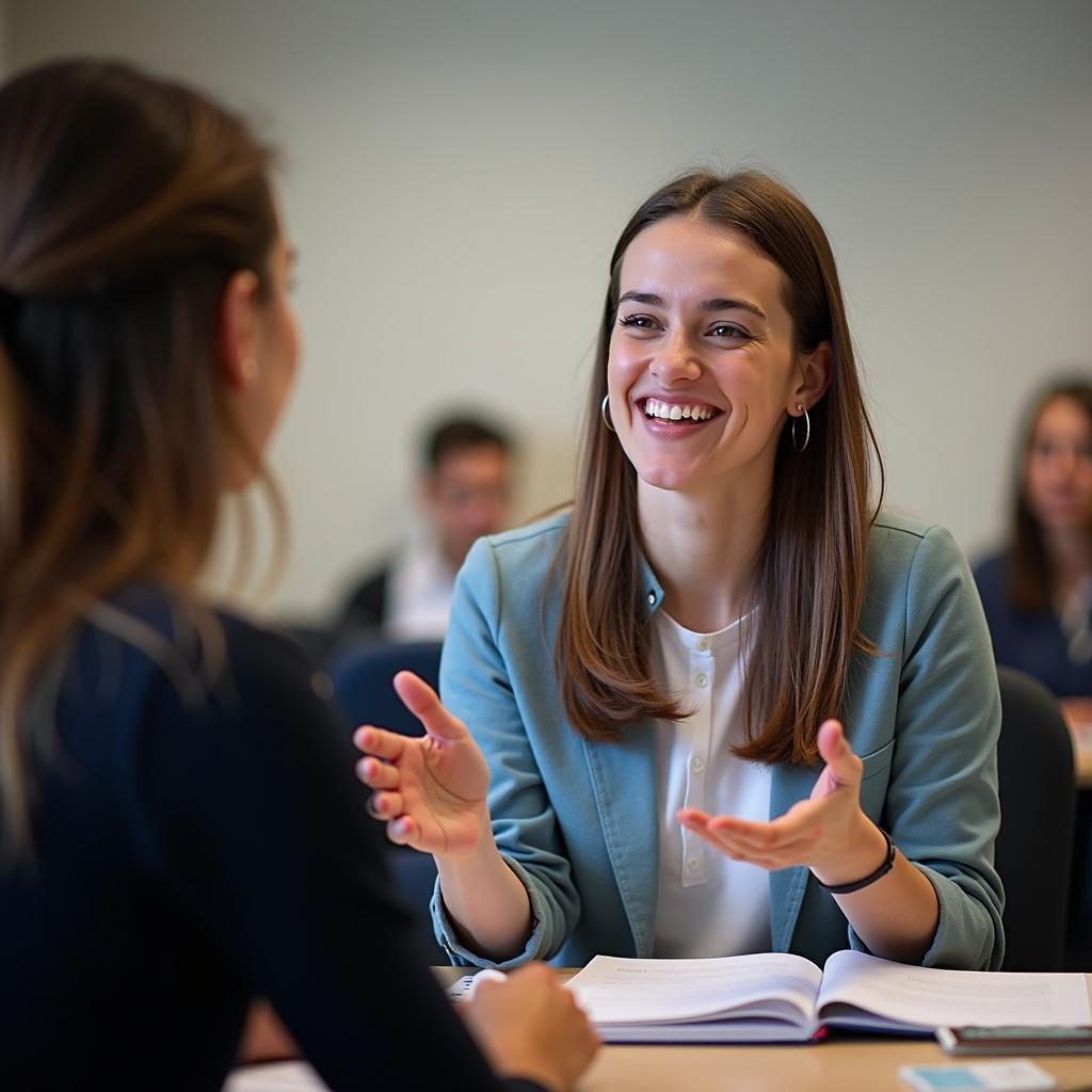 Thí sinh tự tin trình bày bài nói Part 2 về tình huống giải quyết vấn đề thành công