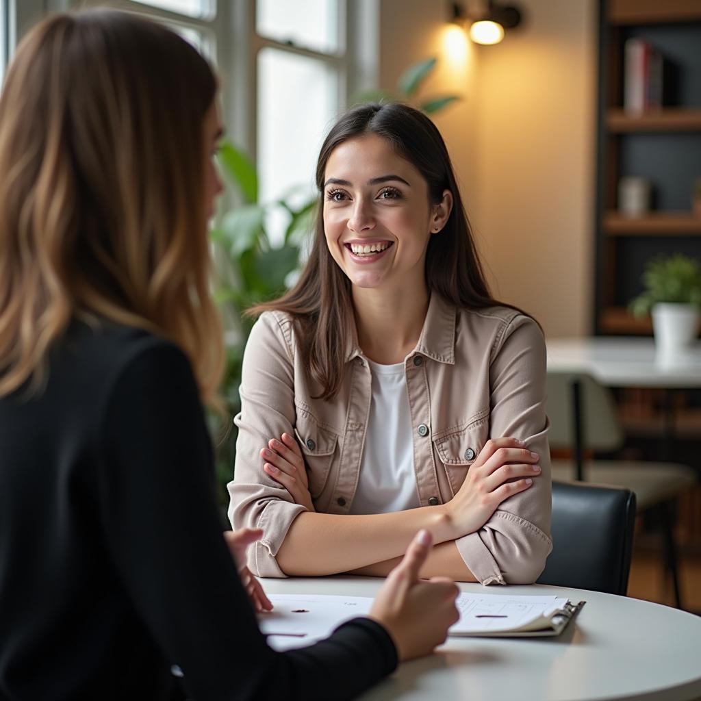 Thí sinh đang tự tin trình bày bài nói Part 2 về chuyến hành trình dài đáng nhớ