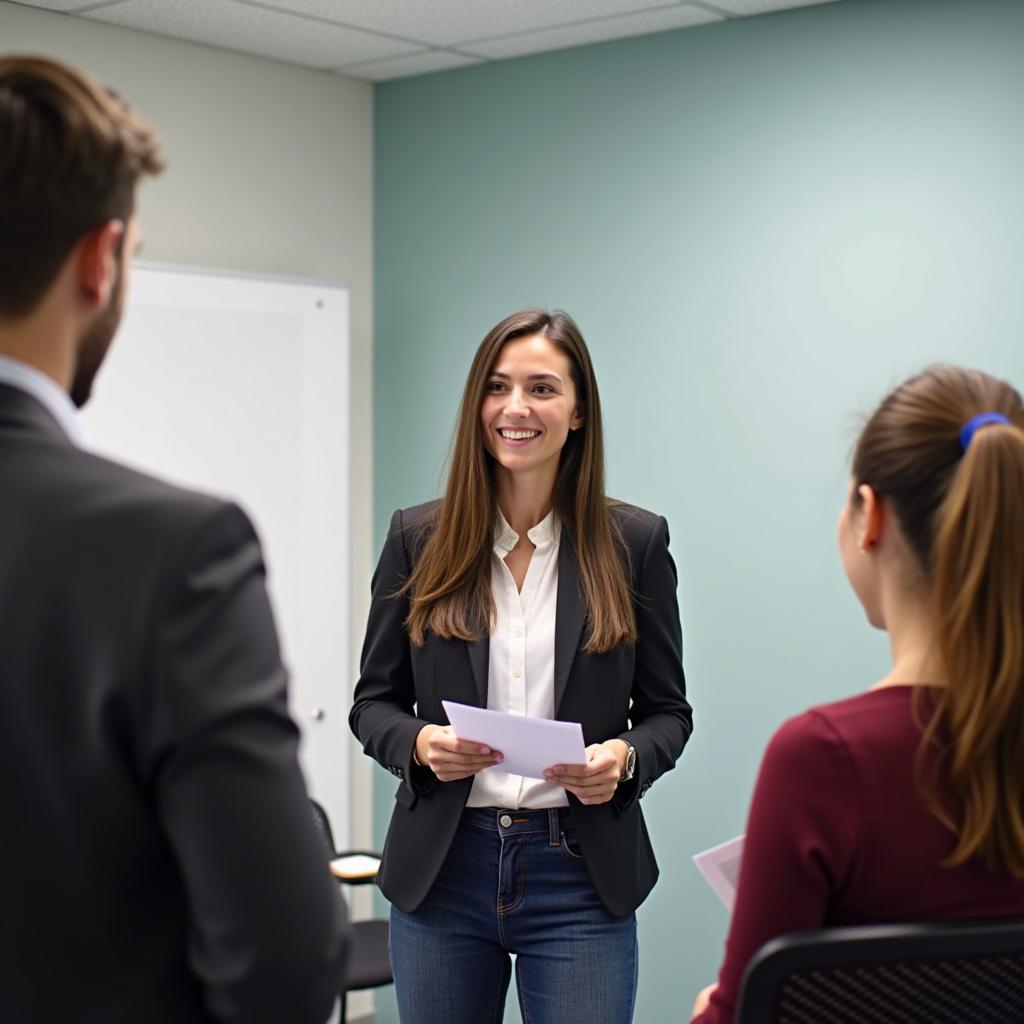 Thí sinh đang trình bày bài nói IELTS Speaking Part 2 về chủ đề thích nghi quy định an toàn mới