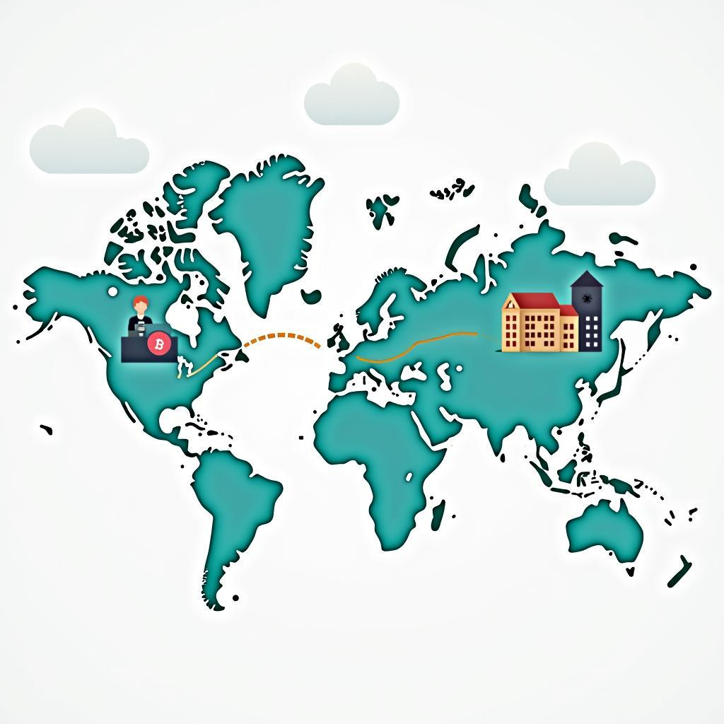 Minh họa mối liên hệ giữa thị trường toàn cầu và đầu tư địa phương trong IELTS Writing Task 2