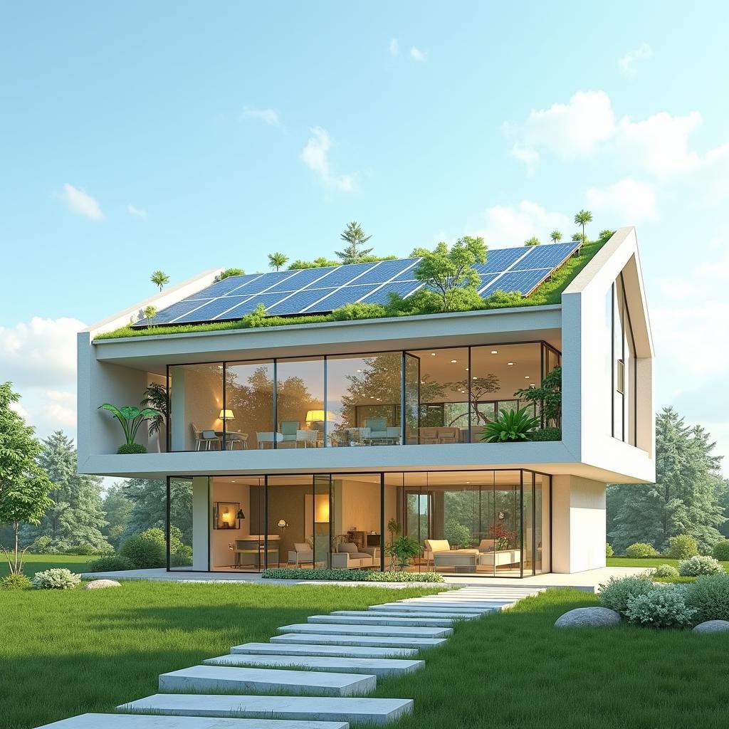 Thiết kế tòa nhà hiện đại với hệ thống tiết kiệm năng lượng bền vững và thân thiện môi trường