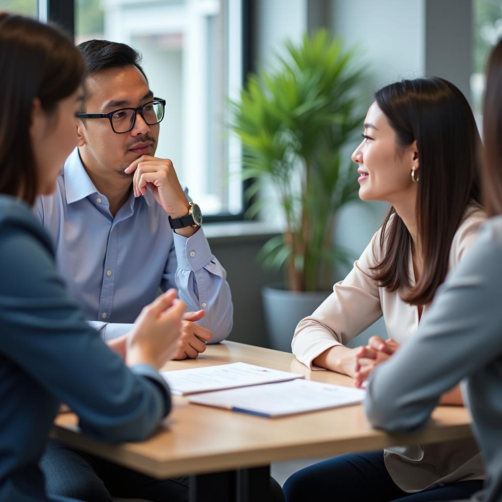 Cảnh thí sinh đang thảo luận tự tin với giám khảo trong phần thi IELTS Speaking Part 3