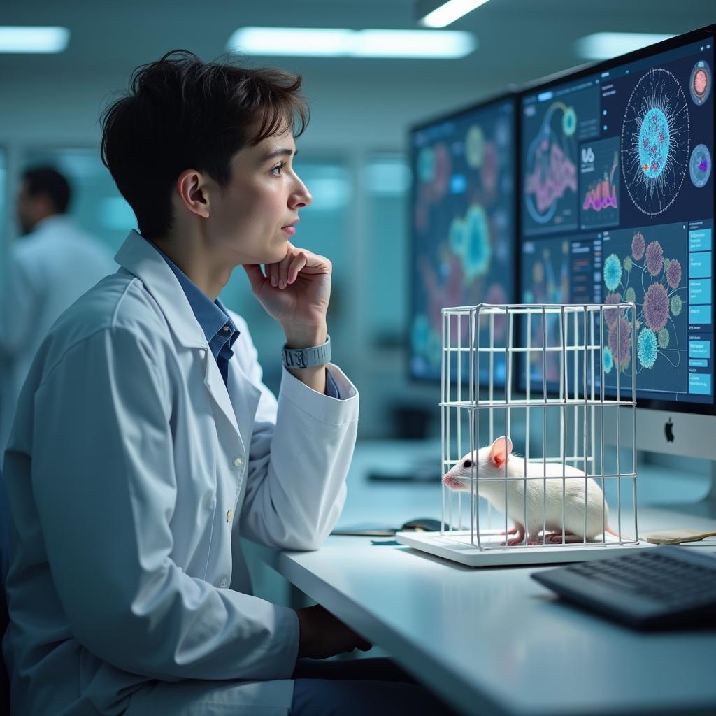 Hình ảnh thử nghiệm trên động vật trong phòng thí nghiệm khoa học hiện đại, minh họa cho chủ đề bài viết IELTS.