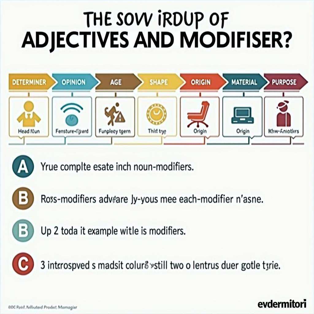 Thứ tự sắp xếp tính từ và các thành phần trong cụm danh từ phức tạp tiếng Anh