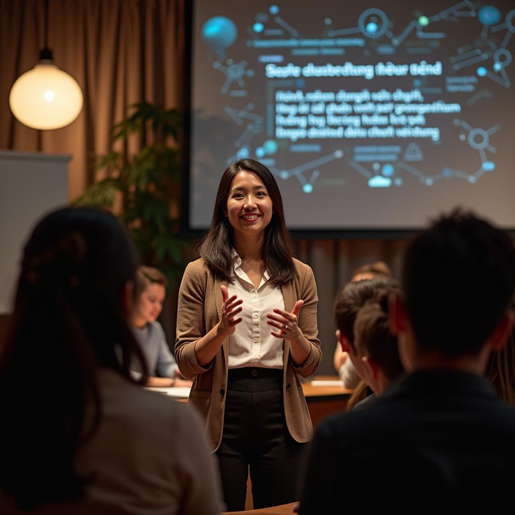 Tiến sĩ khoa học trao đổi chuyên môn trong sự kiện với bài mẫu IELTS Speaking band cao