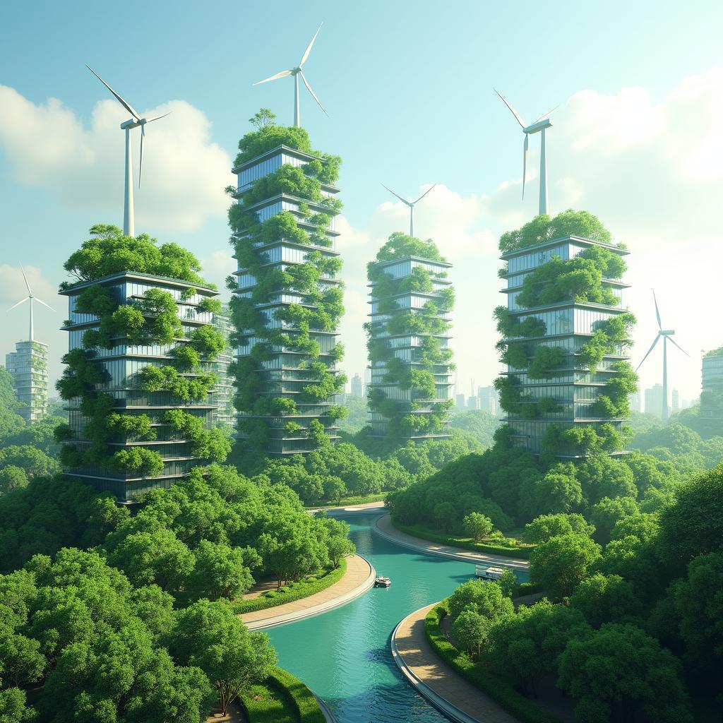 Tòa nhà xanh bền vững với năng lượng mặt trời tích hợp kiến trúc thành phố hiện đại IELTS Reading