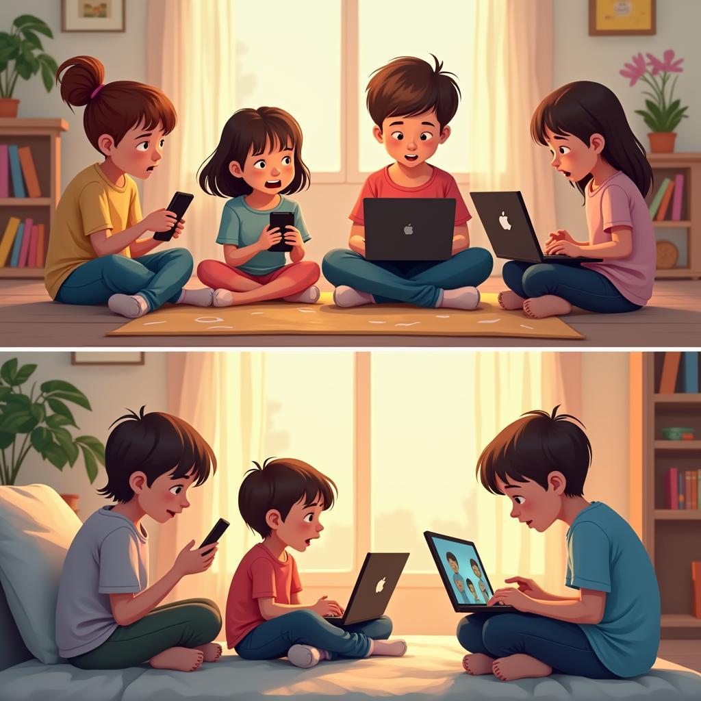 Trẻ em tương tác qua mạng xã hội và thiết bị di động