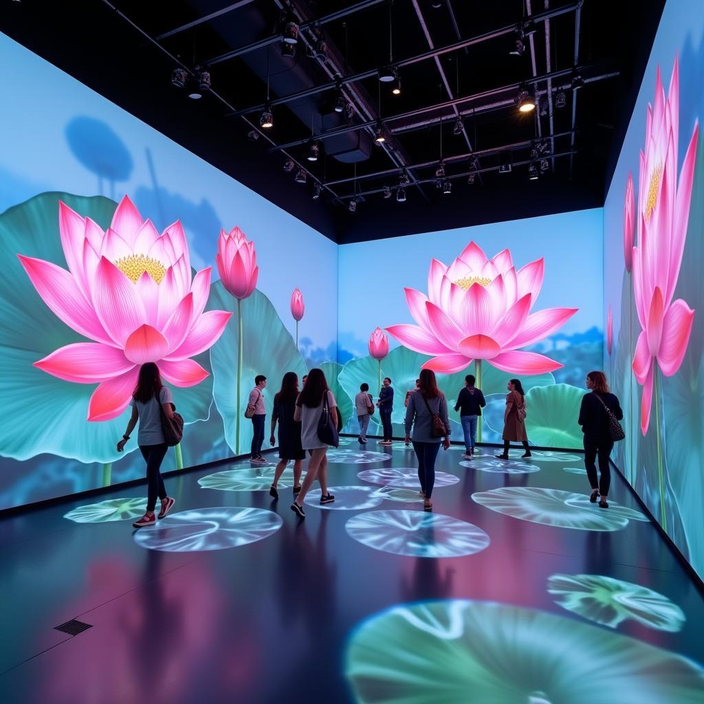 Triển lãm nghệ thuật số tương tác hiện đại tại Việt Nam với hình ảnh hoa sen kỹ thuật số