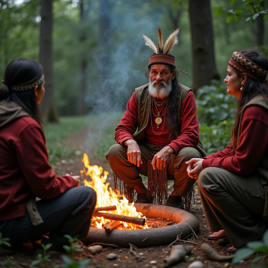 Người thổ dân sử dụng phương pháp kể chuyện truyền thống để truyền đạt kiến thức sinh thái