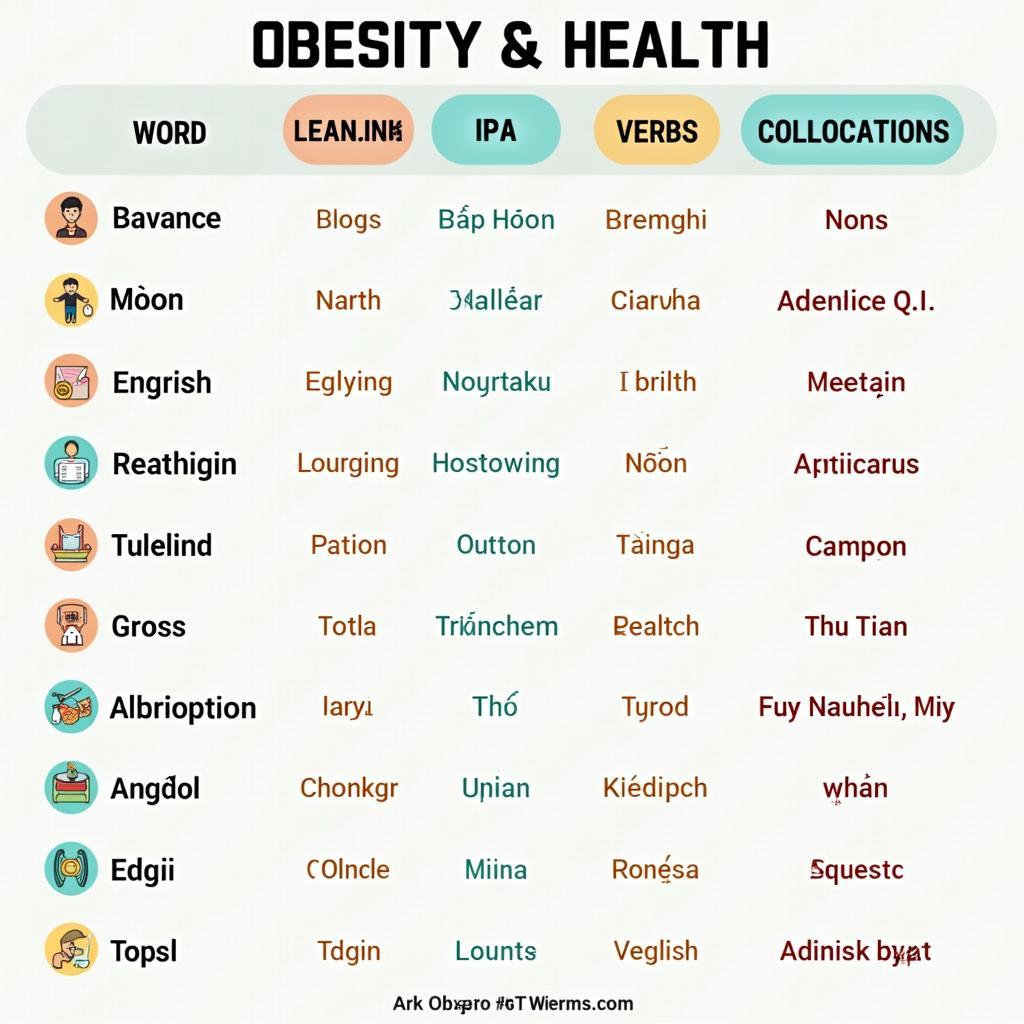 Bảng từ vựng IELTS Writing Task 2 chủ đề obesity và health với phiên âm và ví dụ minh họa