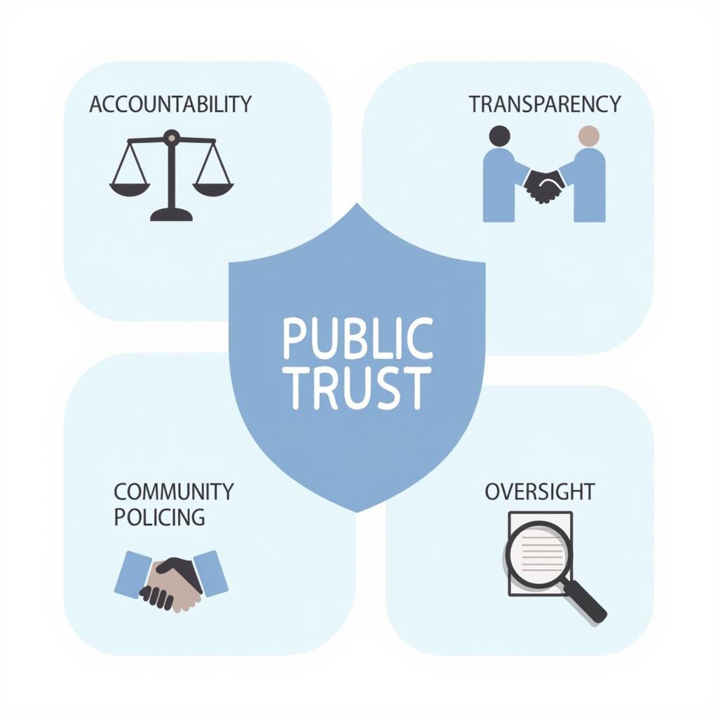 Infographic trực quan hóa các từ vựng quan trọng về cải cách cảnh sát và niềm tin công chúng như accountability, transparency, oversight.