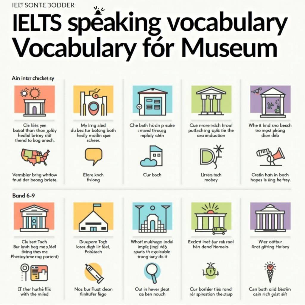 Infographic từ vựng chủ đề bảo tàng cho IELTS Speaking với phân loại theo band điểm
