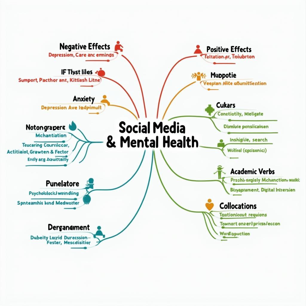 Sơ đồ tư duy từ vựng IELTS Writing về mạng xã hội và sức khỏe tinh thần