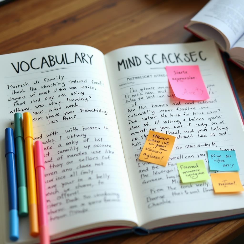 Sổ tay ghi chú từ vựng và ngữ pháp tiếng Anh cho chủ đề family gathering với các highlight màu sắc