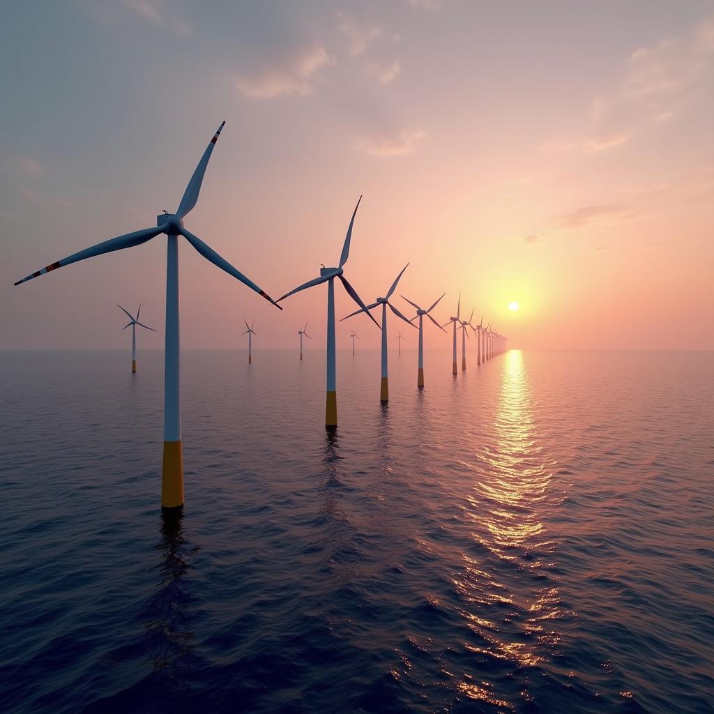 Tua-bin gió biển khổng lồ sản xuất năng lượng xanh giảm phát thải carbon hiệu quả