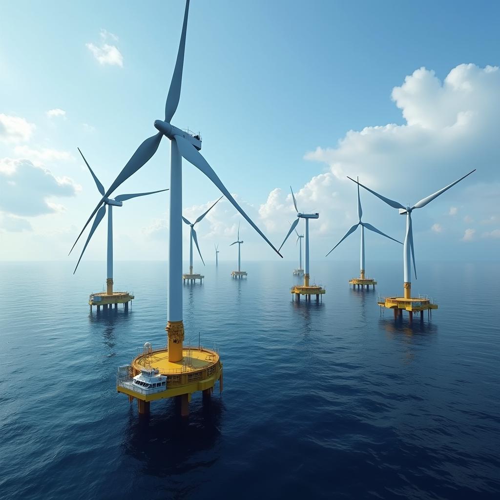 Tua bin gió ngoài khơi hiện đại với công nghệ nổi tiên tiến trong đề thi IELTS Reading