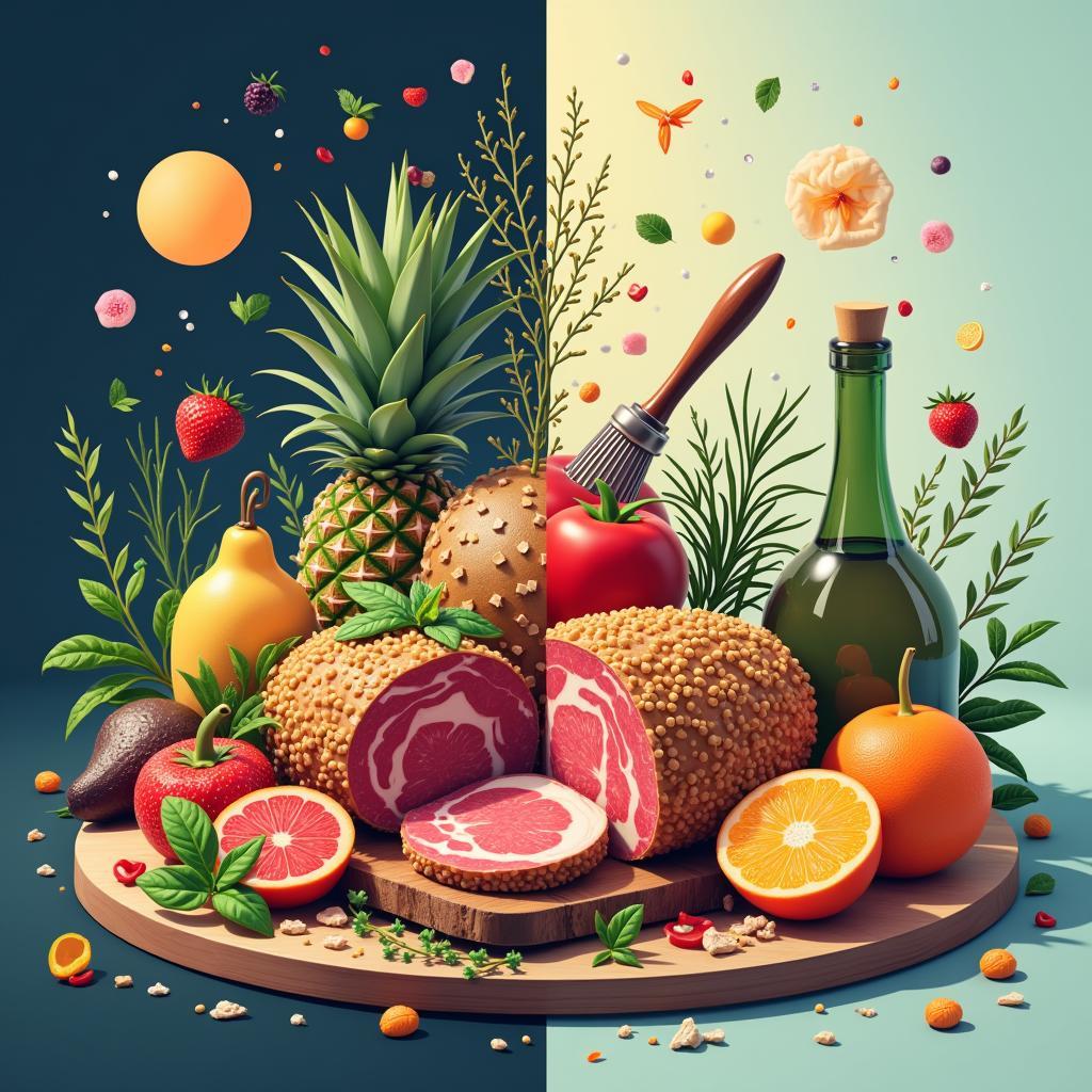 Hình ảnh minh họa xu hướng tương lai của ẩm thực toàn cầu với công nghệ và bền vững