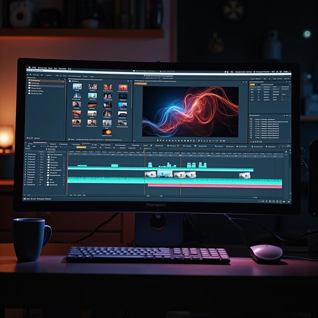 Giao diện phần mềm Adobe Premiere Pro được sử dụng để học chỉnh sửa video chuyên nghiệp trong IELTS Speaking