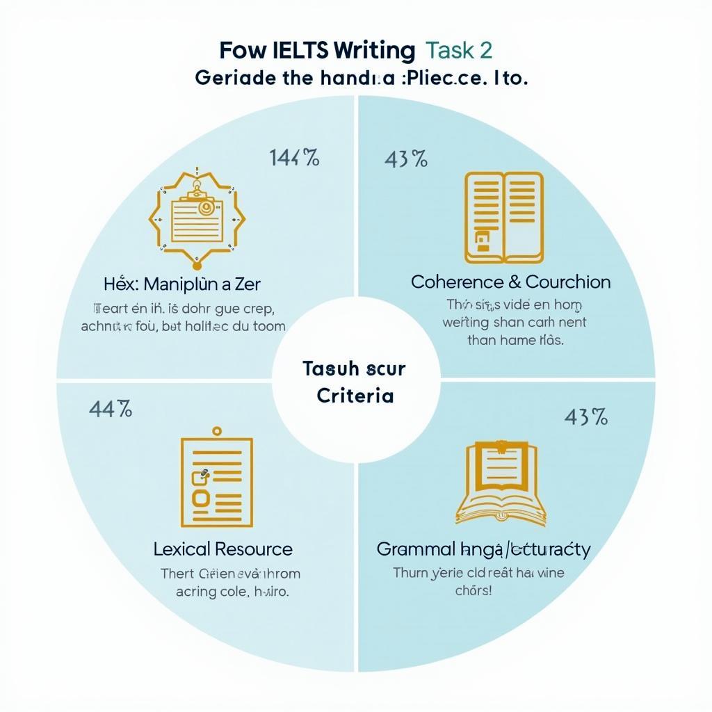 Biểu đồ phân tích tiêu chí chấm điểm IELTS Writing Task 2 về chủ đề Universal Basic Income với 4 tiêu chí chính