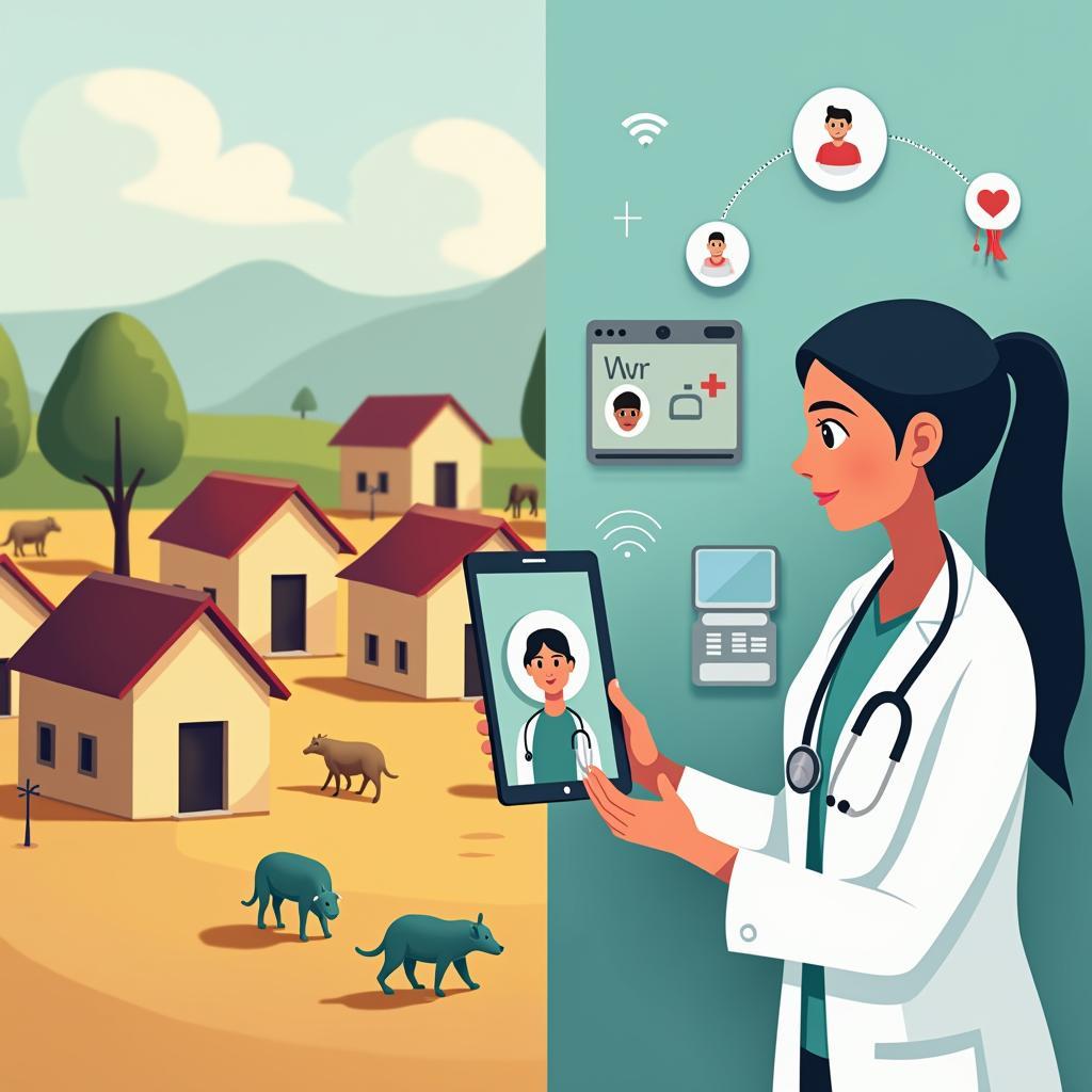 Minh họa vai trò công nghệ trong cải thiện dịch vụ y tế vùng nông thôn cho đề thi IELTS Writing Task 2