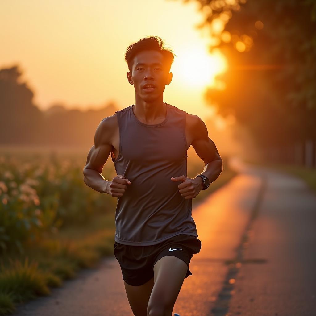 Vận động viên chạy marathon thể hiện sự kiên trì và động lực mạnh mẽ vượt qua thử thách thể chất