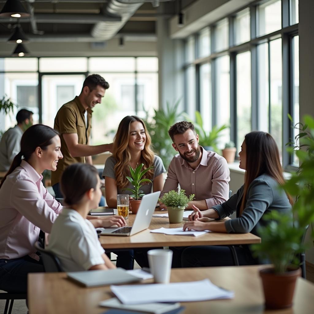 Hình ảnh minh họa môi trường làm việc văn hóa doanh nghiệp tích cực cho IELTS Reading