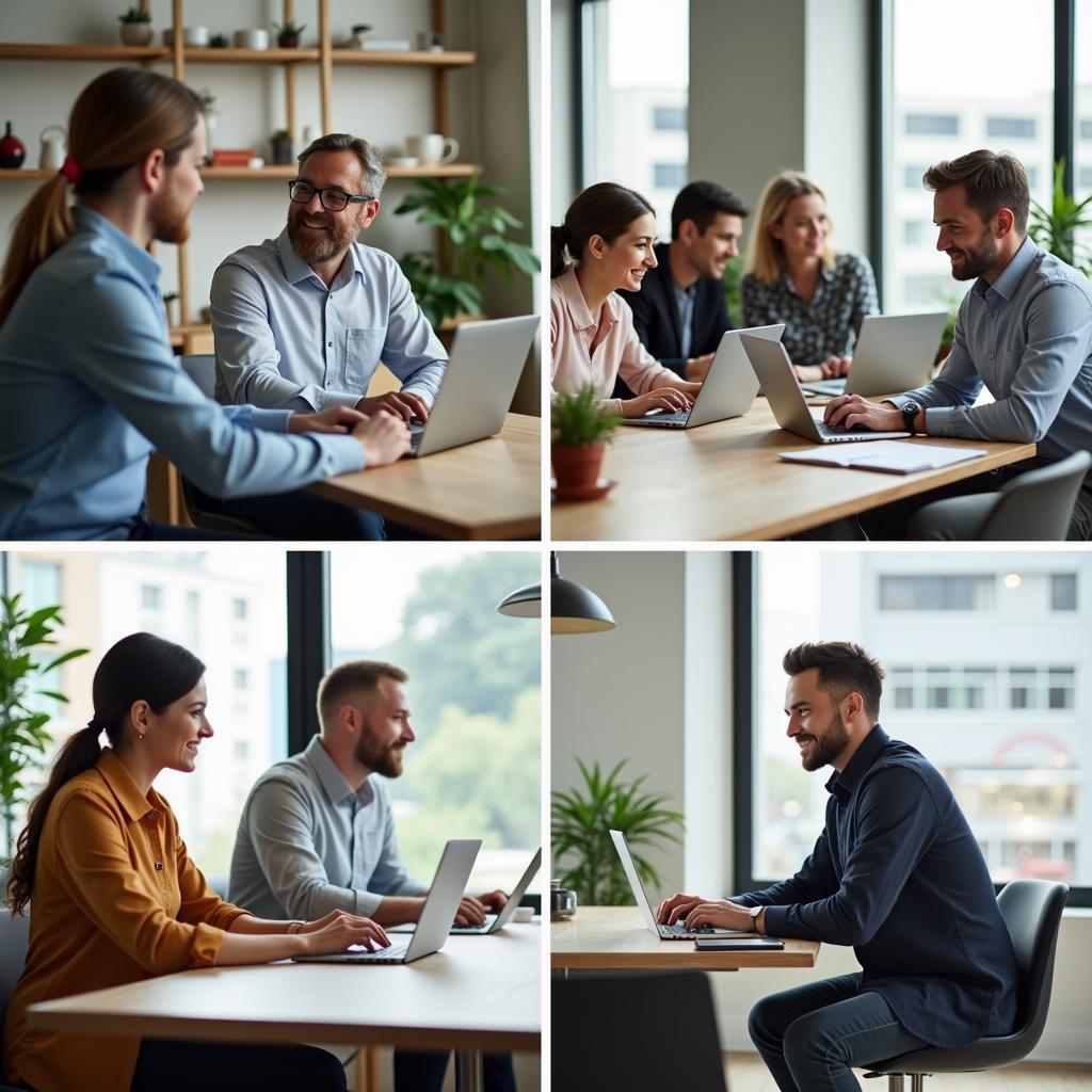 Không gian làm việc linh hoạt hiện đại với nhân viên làm việc từ xa