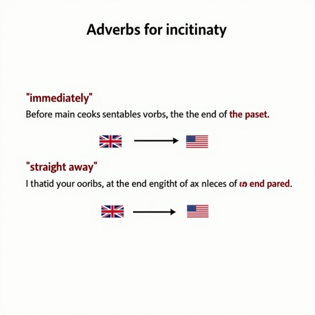 Sơ đồ vị trí đúng của trạng từ immediately và straightaway trong câu tiếng Anh chuẩn British và American