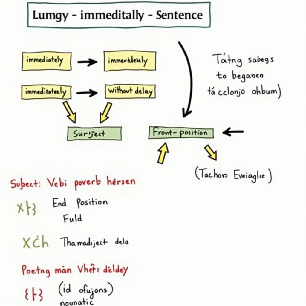 Sơ đồ minh họa vị trí đặt trạng từ immediately và cụm từ without delay trong câu tiếng Anh IELTS
