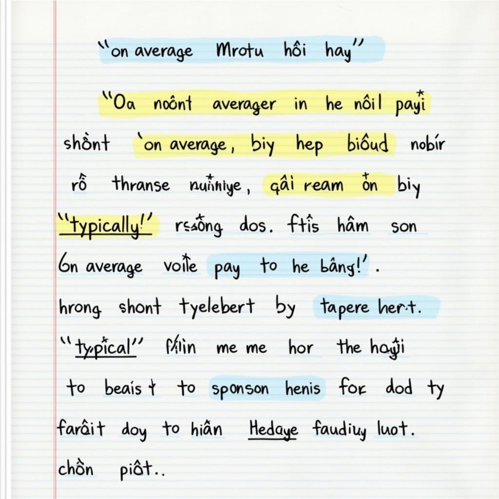 Ví dụ đoạn văn IELTS Writing Task 2 sử dụng on average và typically được highlight