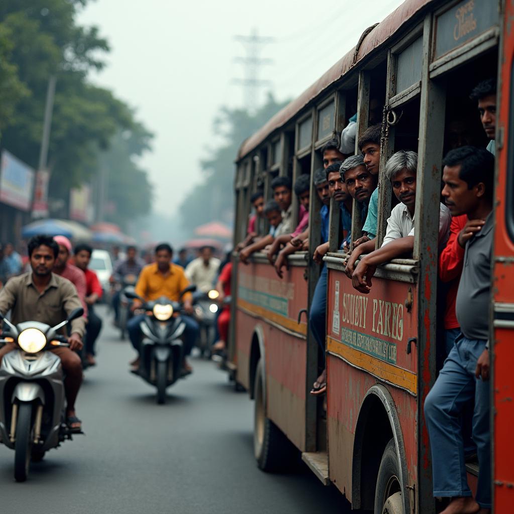Xe buýt đông đúc tại thành phố đang phát triển thể hiện thách thức về giao thông công cộng