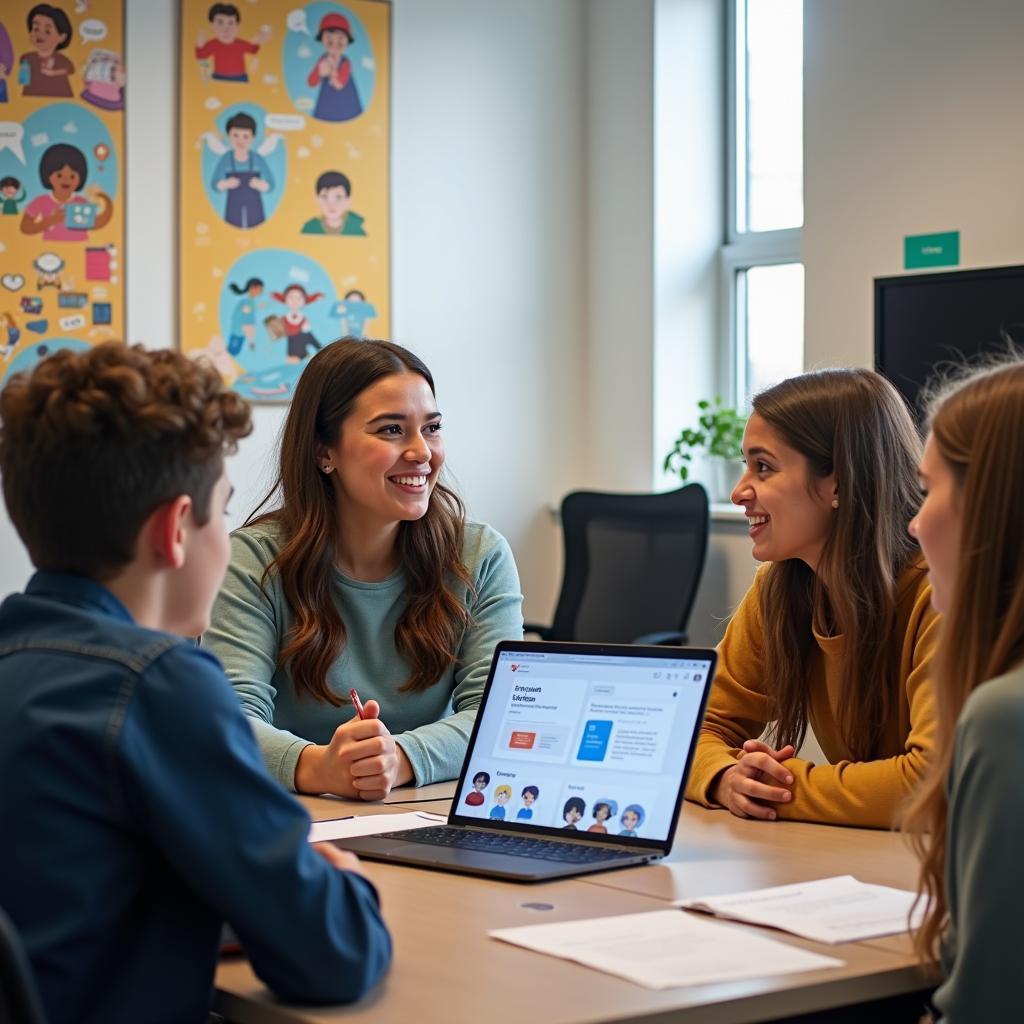 Chuyên gia tư vấn nghề nghiệp đang hướng dẫn học sinh về các lựa chọn nghề nghiệp độc đáo