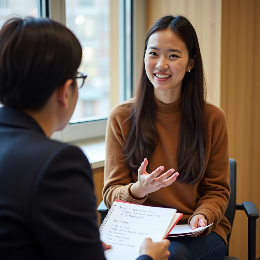 Thí sinh IELTS Speaking Part 2 đang trả lời cue card về thách thức với sự tự tin