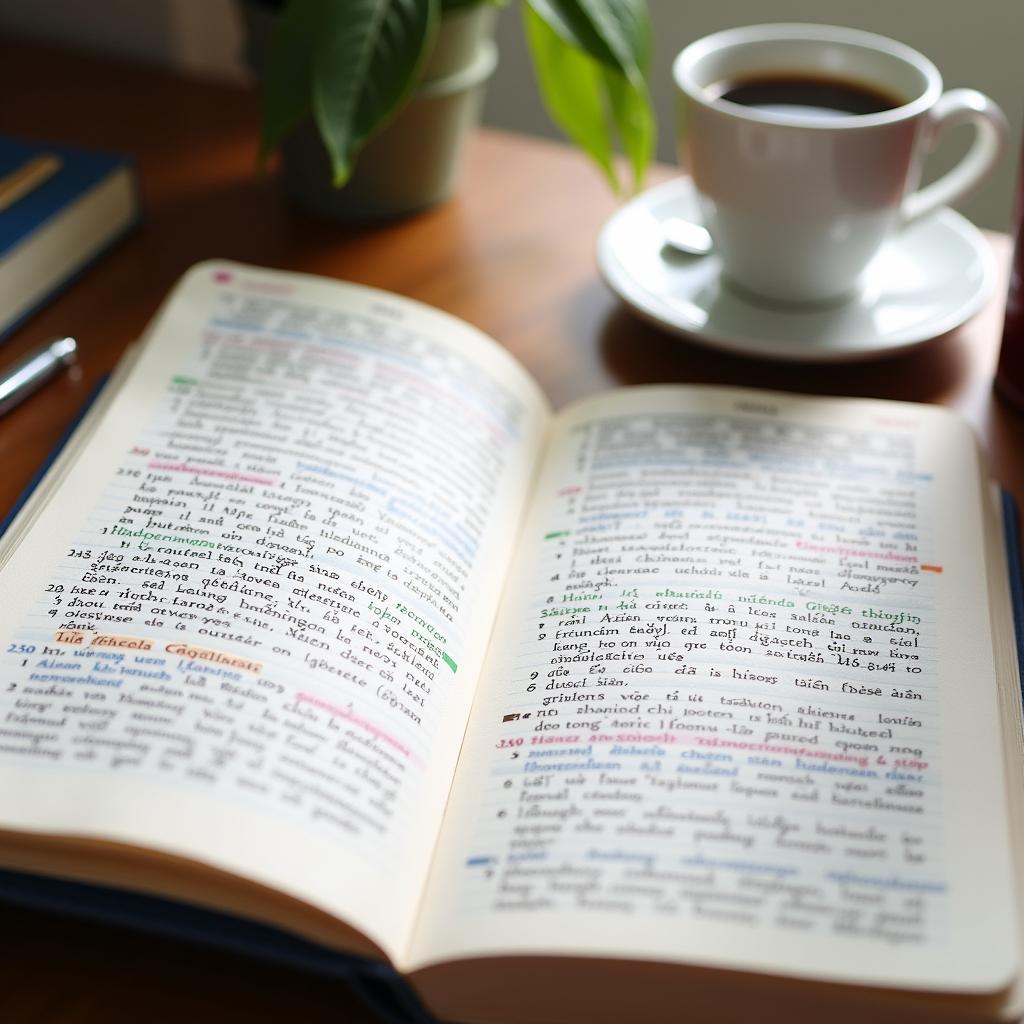 Sổ ghi chú từ vựng IELTS Speaking với các cụm từ về tổ chức sự kiện được highlight và phân loại theo band điểm